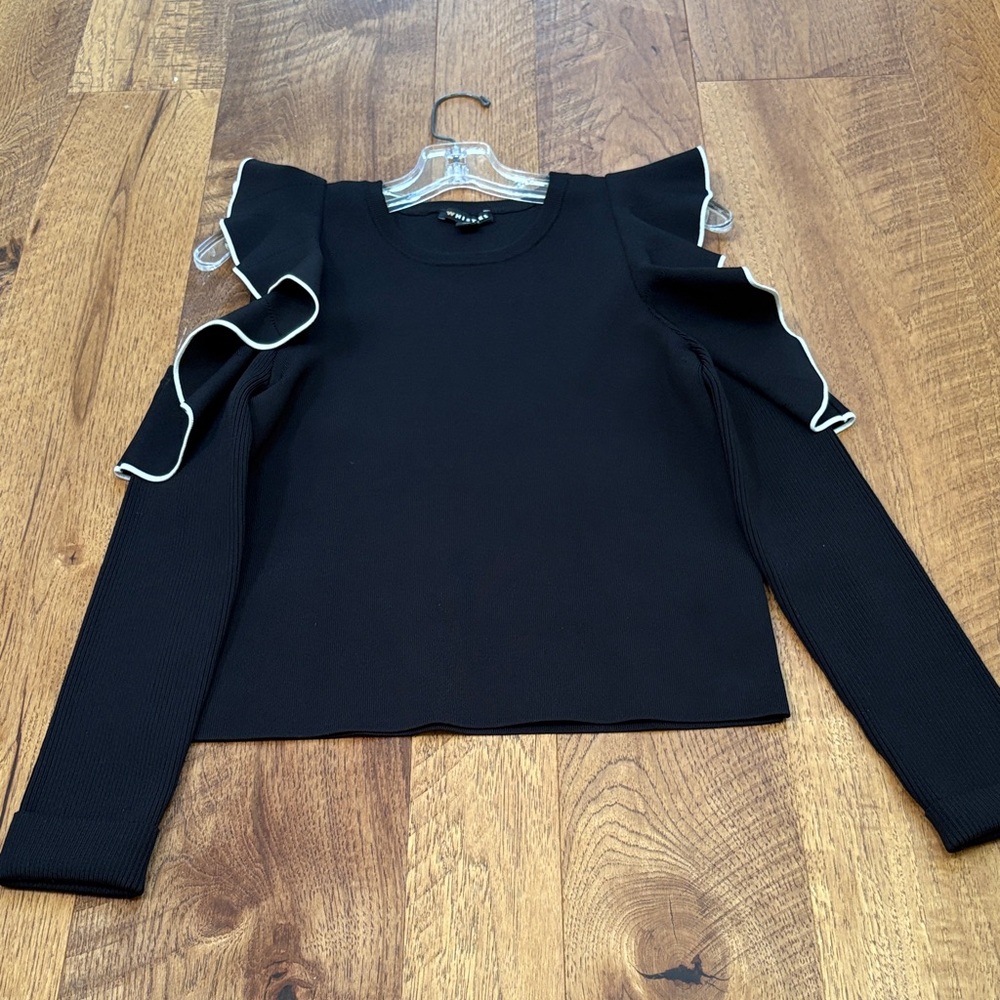 Whistles Woman’s Black and White Ruffles Sweater Size US 10